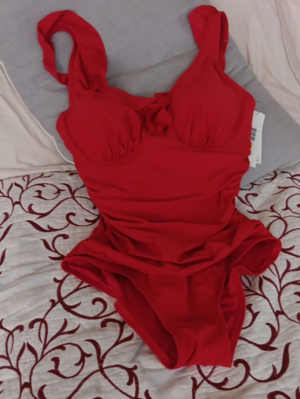 DKNY Red One-Piece Women’s Swimsuit with Ruching, Sz M, NWT